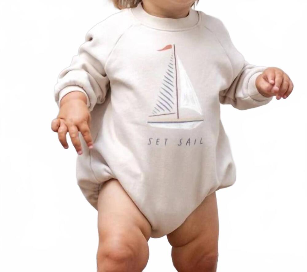 NEW RYLEE + CRU baby girls crewneck romper in set sail